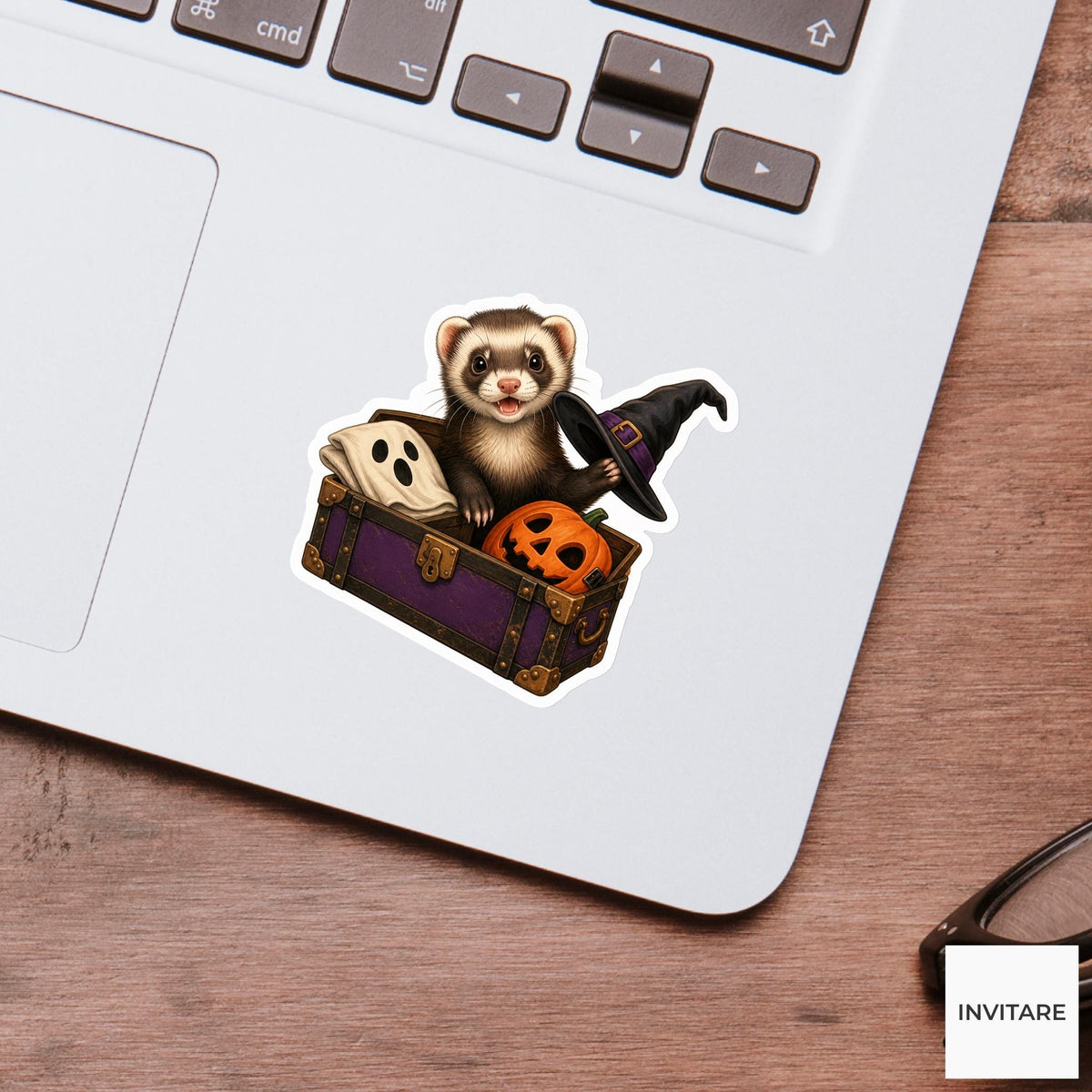 Ferret Costume-Trunk Explorer Sticker, Cute Spooky Halloween Laptop Bottle Planner Journal Gift