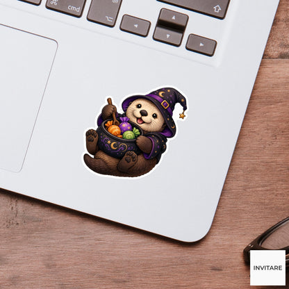 Sea Otter Candy-Potion Mixer Sticker, Cute Spooky Halloween Laptop Bottle Planner Journal Gift