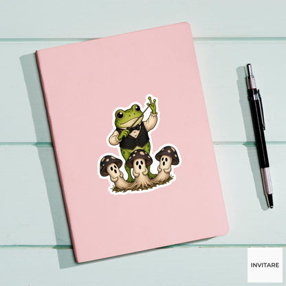 Frog Mushroom Choir Conductor Sticker, Cute Spooky Halloween Laptop Bottle Planner Journal Gift