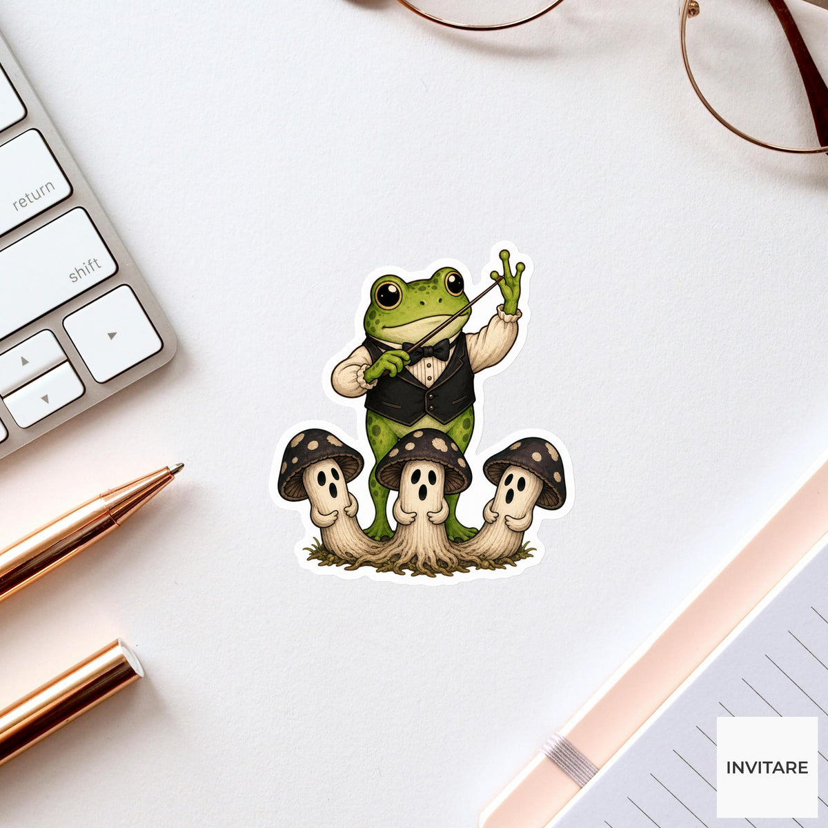 Frog Mushroom Choir Conductor Sticker, Cute Spooky Halloween Laptop Bottle Planner Journal Gift