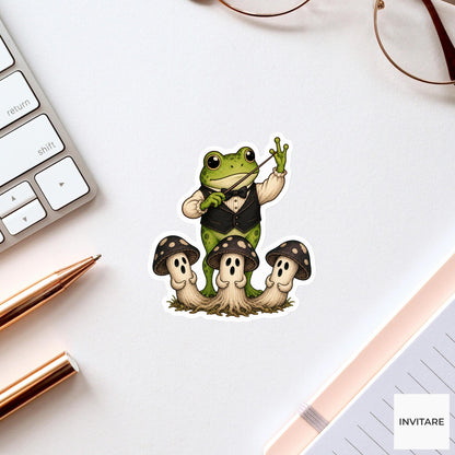 Frog Mushroom Choir Conductor Sticker, Cute Spooky Halloween Laptop Bottle Planner Journal Gift