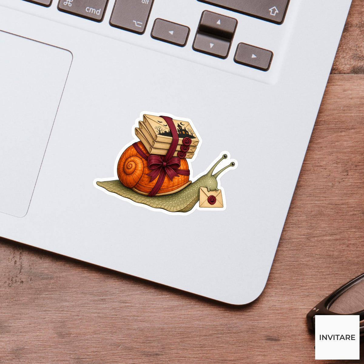 Snail Haunted Invitation Courier Sticker, Cute Spooky Halloween Laptop Bottle Planner Journal Gift
