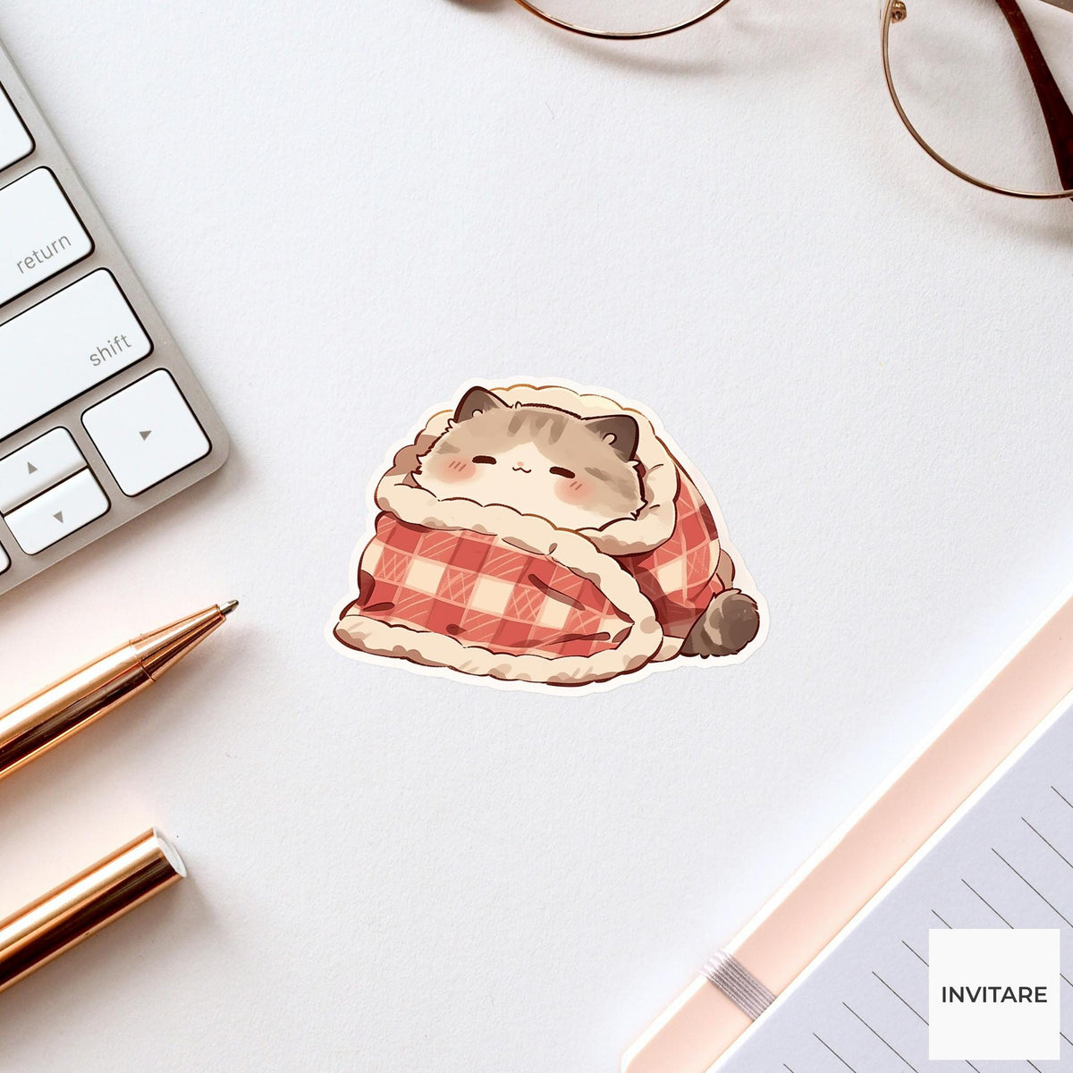 Sleepy Scottish Fold Cat Sticker, Cozy Kawaii Nap Laptop Water Bottle Planner Gift