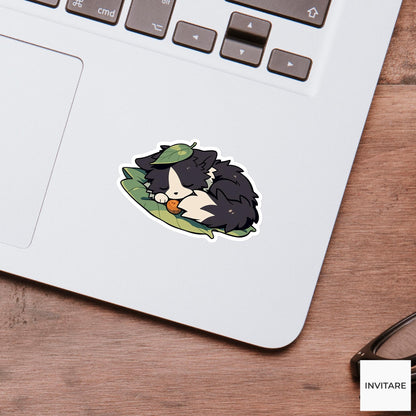 Border Collie Leaf Pillow Sticker, Sleepy Kawaii Dog Laptop Bottle Planner Gift