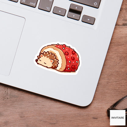 Hedgehog Cinnamon Roll Sticker, Sleepy Kawaii Woodland Laptop Bottle Planner Gift