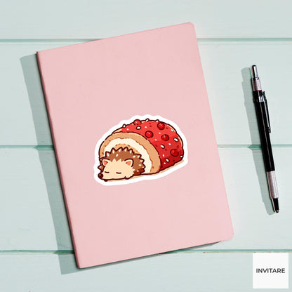 Hedgehog Cinnamon Roll Sticker, Sleepy Kawaii Woodland Laptop Bottle Planner Gift