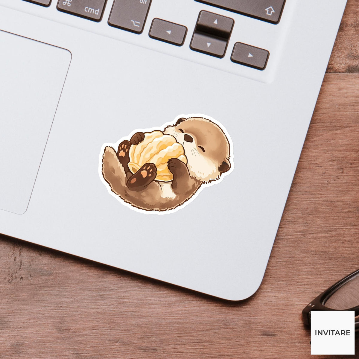 Sleepy Otter Seashell Pillow Sticker, Cute Kawaii Ocean Laptop Planner Gift