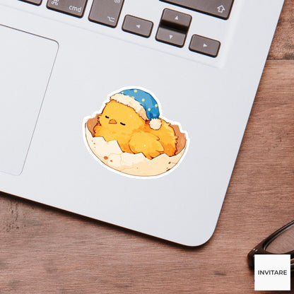 Sleepy Chick Eggshell Bed Sticker, Cute Kawaii Farm Laptop Planner Gift