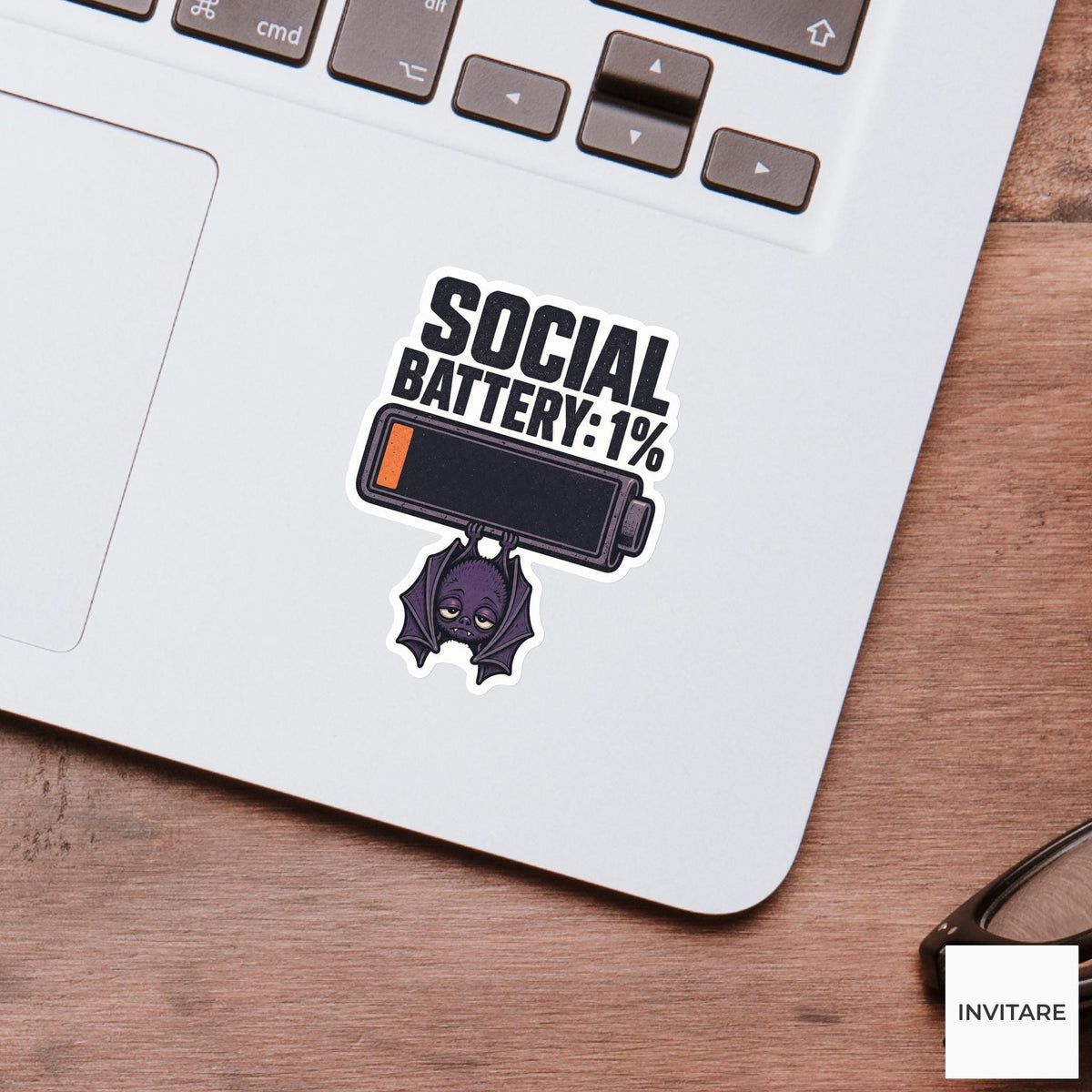 Social Battery One Percent Sticker, Funny Spooky Halloween Laptop Bottle Planner Journal Gift