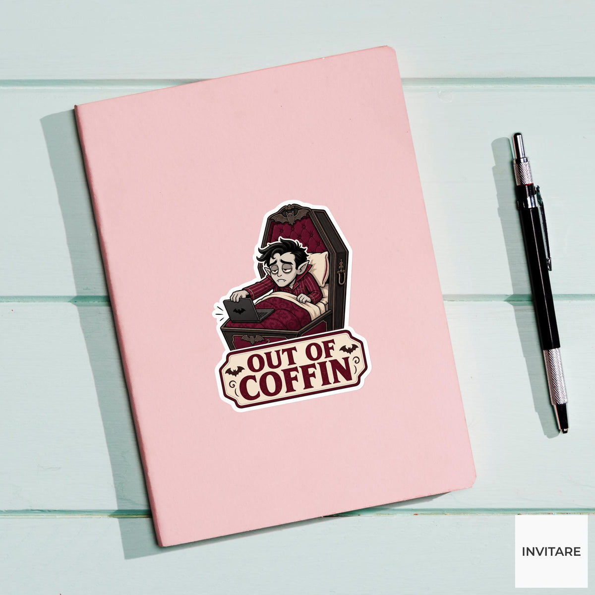 Out of Coffin Sticker, Funny Spooky Halloween Laptop Bottle Planner Journal Gift