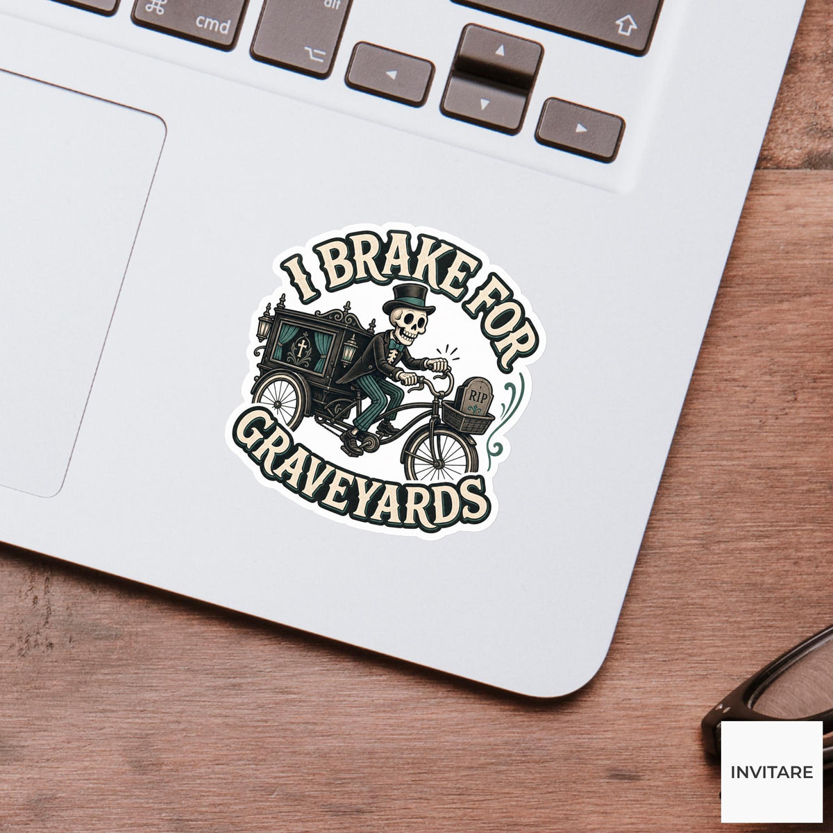 I Brake for Graveyards Sticker, Funny Spooky Halloween Laptop Bottle Planner Journal Gift
