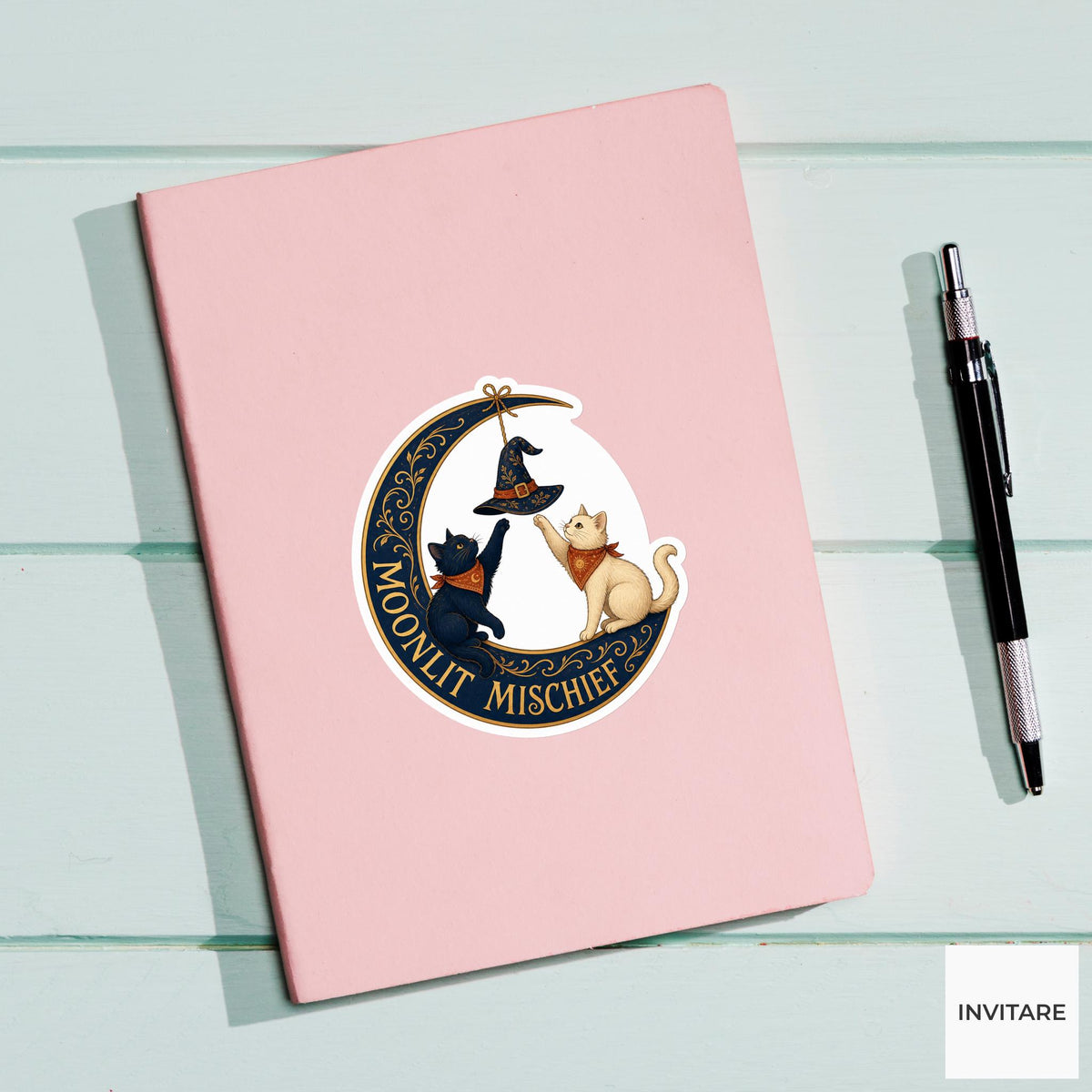 Moonlit Mischief Sticker, Funny Spooky Halloween Laptop Bottle Planner Journal Gift