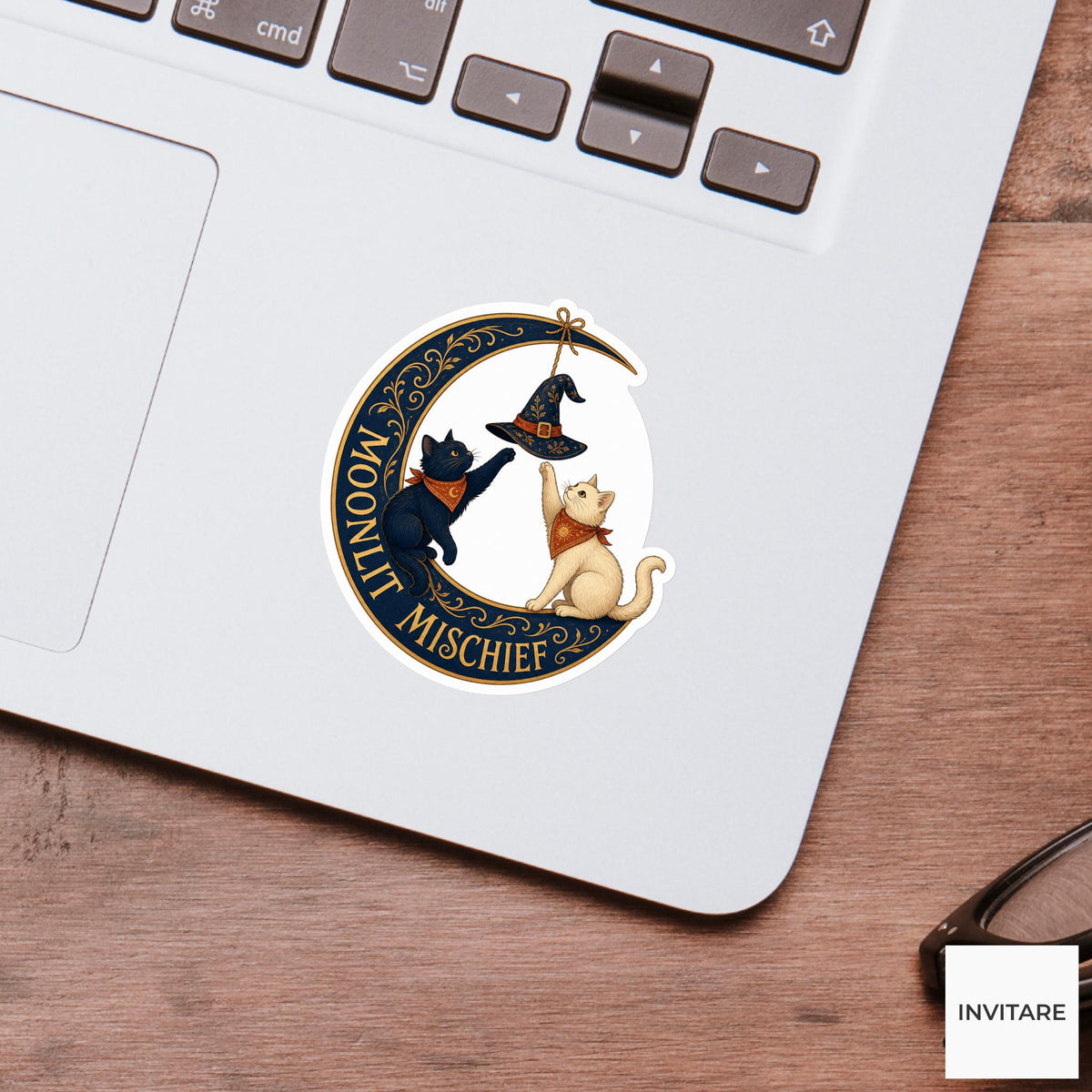 Moonlit Mischief Sticker, Funny Spooky Halloween Laptop Bottle Planner Journal Gift