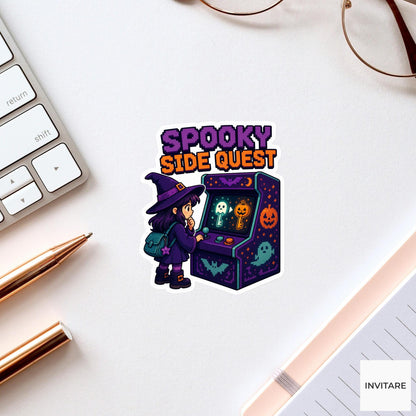 Spooky Side Quest Sticker, Funny Spooky Halloween Laptop Bottle Planner Journal Gift