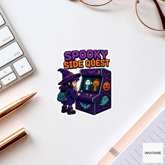 Spooky Side Quest Sticker, Funny Spooky Halloween Laptop Bottle Planner Journal Gift