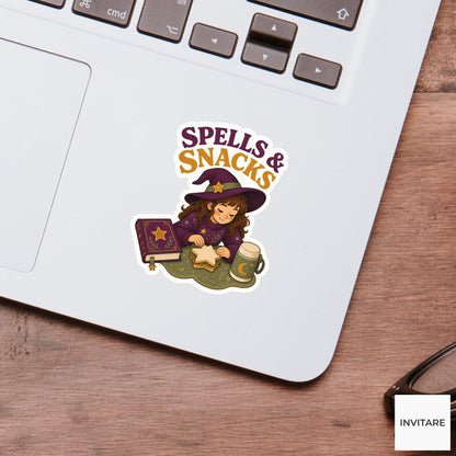 Spells and Snacks Sticker, Funny Spooky Halloween Laptop Bottle Planner Journal Gift