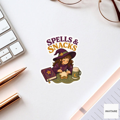 Spells and Snacks Sticker, Funny Spooky Halloween Laptop Bottle Planner Journal Gift