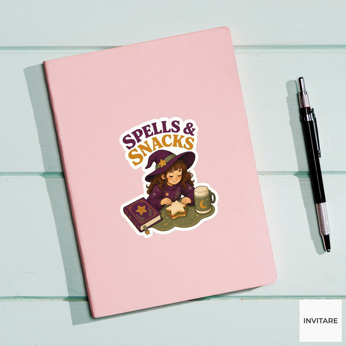 Spells and Snacks Sticker, Funny Spooky Halloween Laptop Bottle Planner Journal Gift