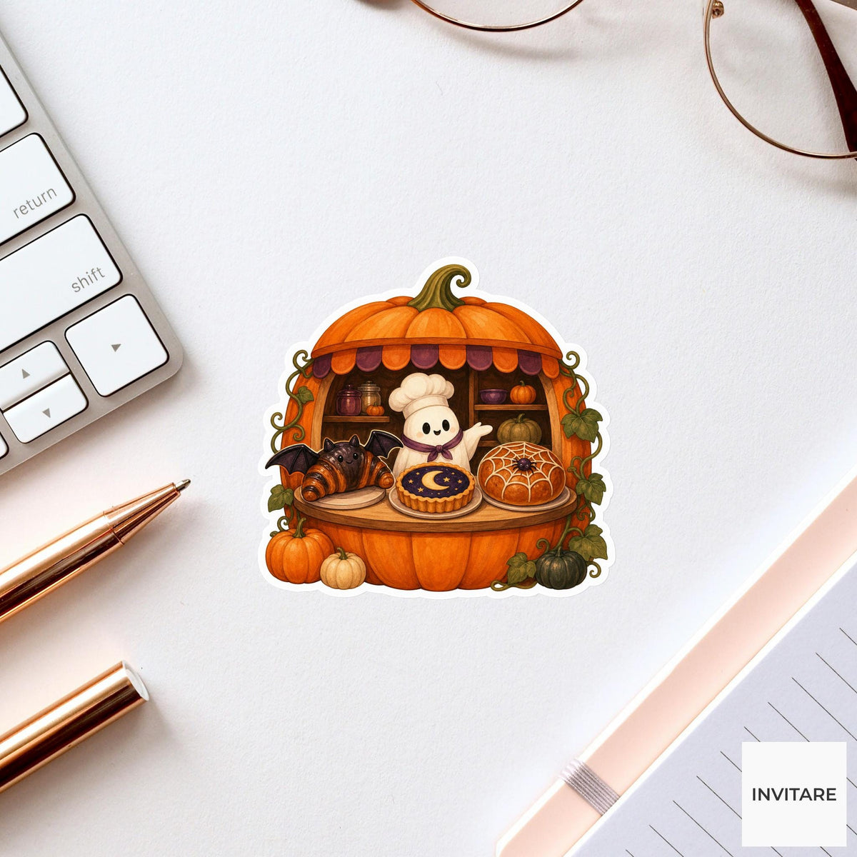 Haunted Bakery Counter Sticker, Cute Spooky Halloween Laptop Bottle Planner Journal Gift