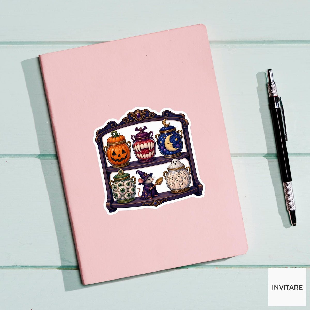 Candy Apothecary Shelf Sticker, Cute Spooky Halloween Laptop Bottle Planner Journal Gift