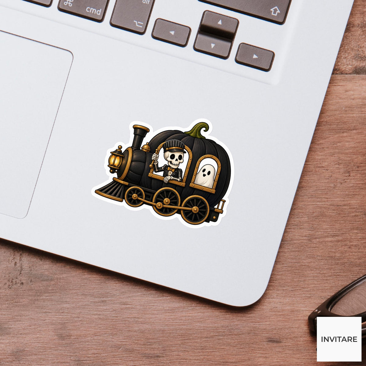 Haunted Night-Train Conductor Sticker, Cute Spooky Halloween Laptop Bottle Planner Journal Gift