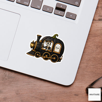 Haunted Night-Train Conductor Sticker, Cute Spooky Halloween Laptop Bottle Planner Journal Gift
