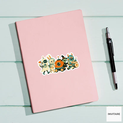 Retro Space Halloween Parade Sticker, Cute Spooky Halloween Laptop Bottle Planner Journal Gift