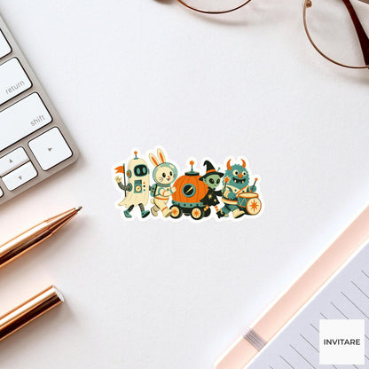 Retro Space Halloween Parade Sticker, Cute Spooky Halloween Laptop Bottle Planner Journal Gift