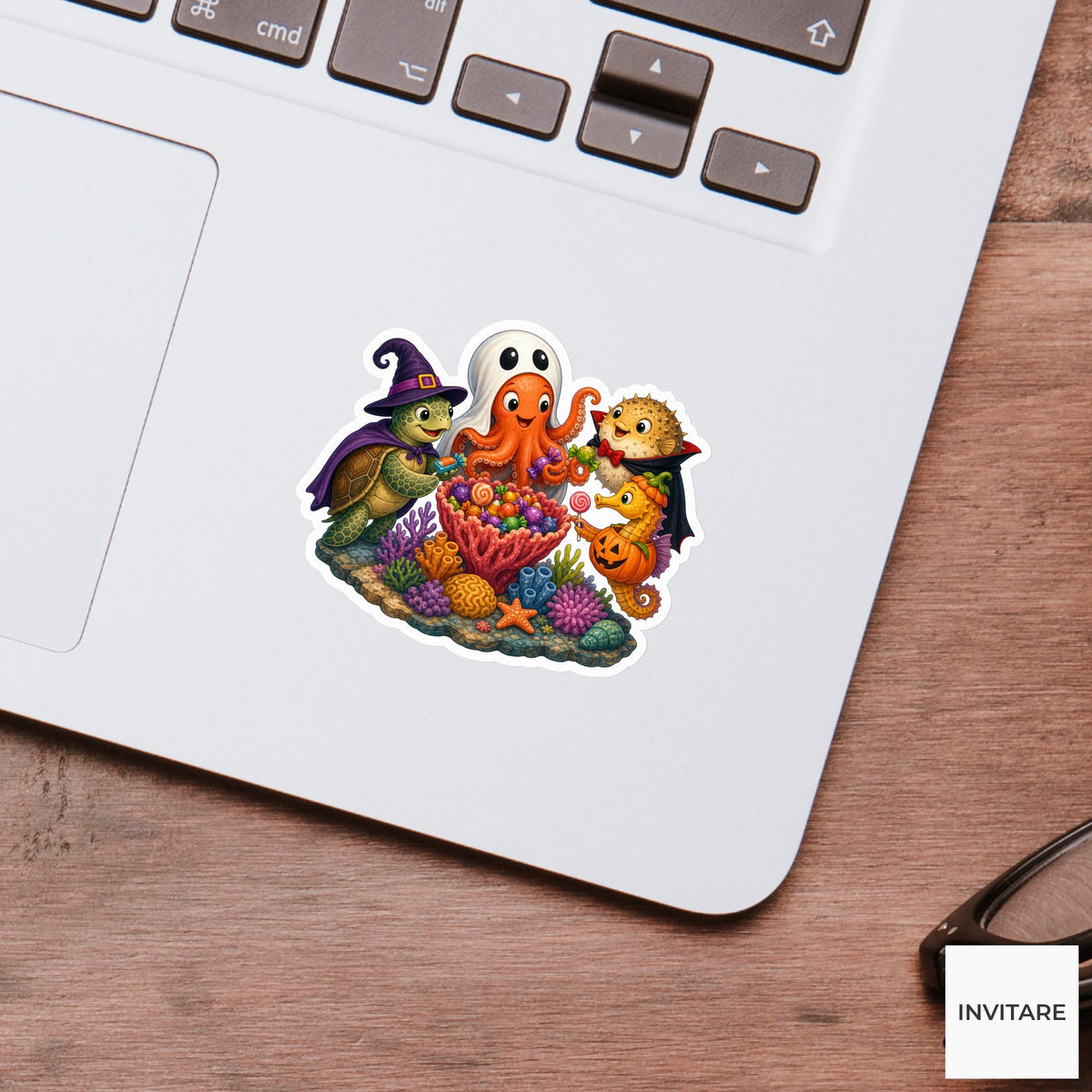 Underwater Trick-or-Treat Reef Sticker, Cute Spooky Halloween Laptop Bottle Planner Journal Gift