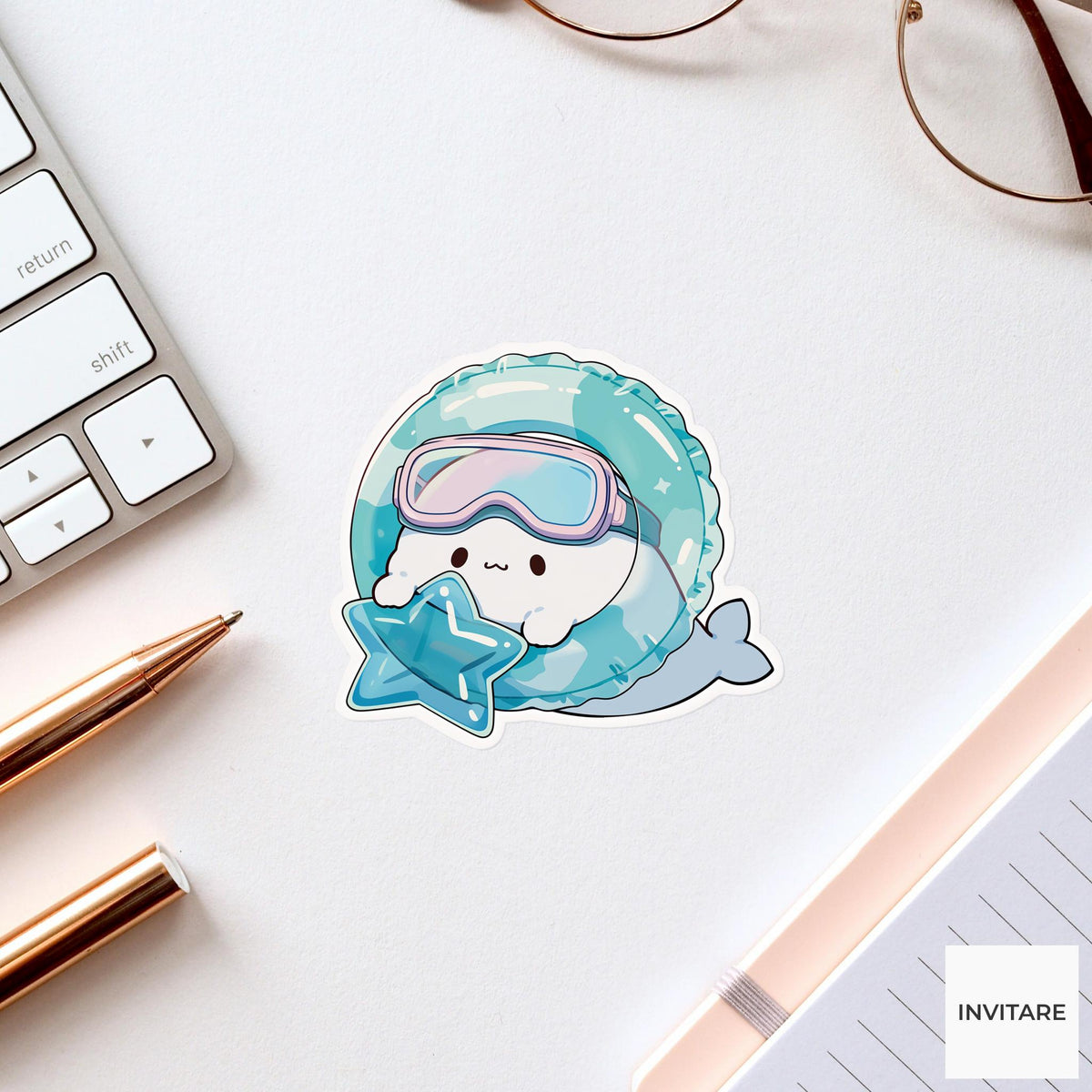 Baby Seal Swimming Student Sticker, Cute Kawaii Laptop Bottle Planner Journal Swimming Gift