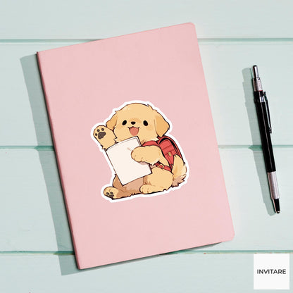 Golden Retriever Elementary Student Sticker, Cute Kawaii Laptop Bottle Planner Journal School Gift