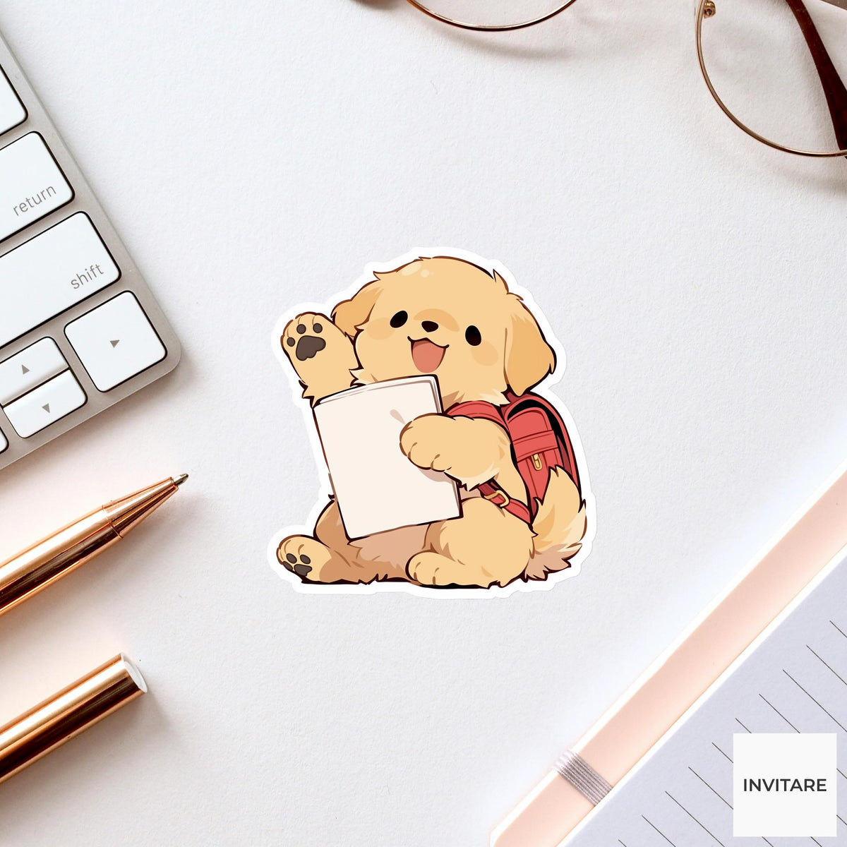 Golden Retriever Elementary Student Sticker, Cute Kawaii Laptop Bottle Planner Journal School Gift