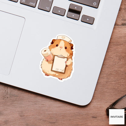Guinea Pig School Nurse Sticker, Cute Kawaii Laptop Bottle Planner Journal Nurse Gift
