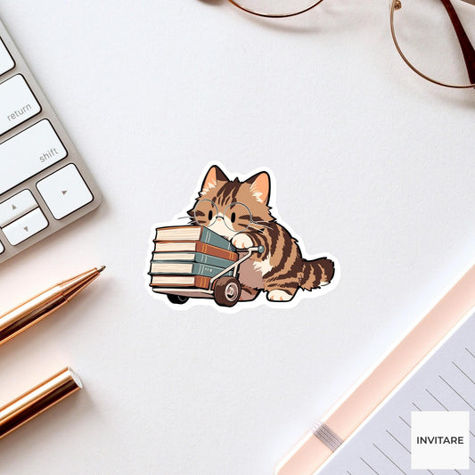 Maine Coon Cat Librarian Sticker, Cute Kawaii Laptop Bottle Planner Journal Library Gift
