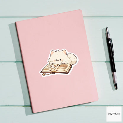 Persian Cat School Librarian Sticker, Cute Kawaii Laptop Bottle Planner Journal Reading Gift