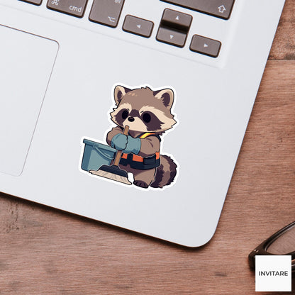 Raccoon Night Shift Janitor Sticker, Cute Kawaii Laptop Bottle Planner Journal Custodian Gift