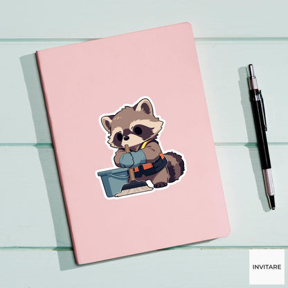 Raccoon Night Shift Janitor Sticker, Cute Kawaii Laptop Bottle Planner Journal Custodian Gift