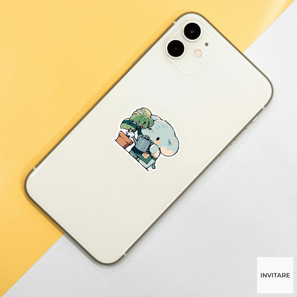Tiny Elephant Plant Shop Worker Sticker, Cute Kawaii Laptop Bottle Planner Journal Plant Gift
