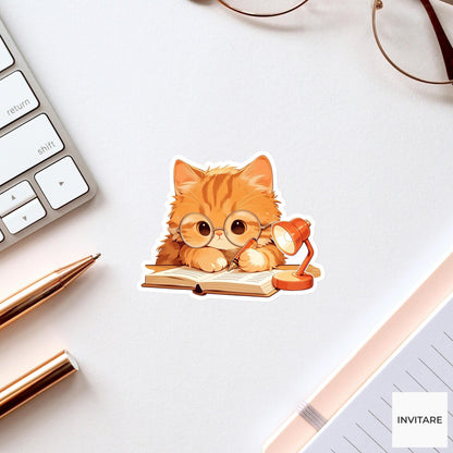 Orange Tabby Study Cat Sticker, Cute Kawaii Laptop Bottle Planner Journal Study Gift