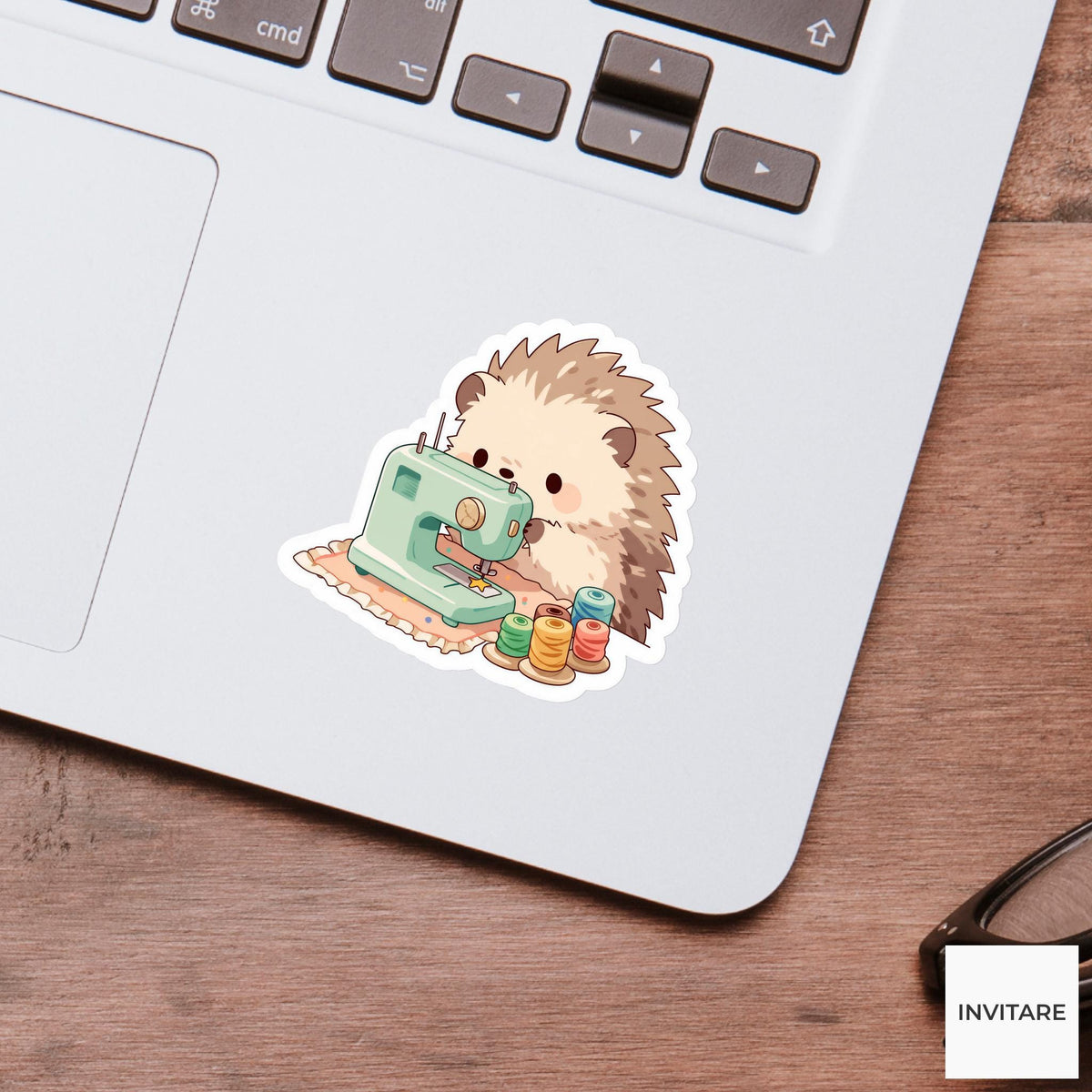 Hedgehog Sewing Machine Tailor Sticker, Cute Kawaii Laptop Bottle Planner Journal Sewing Gift