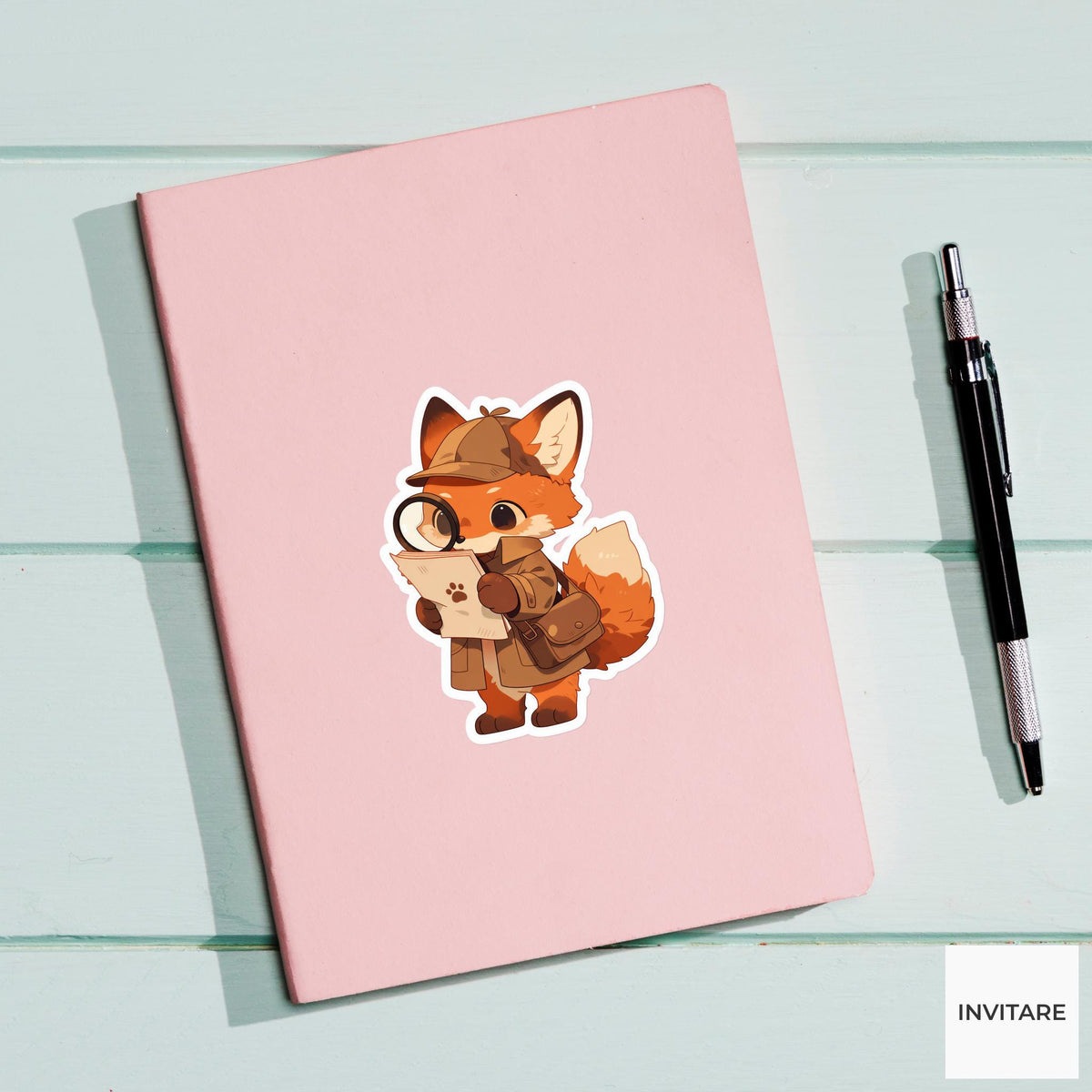 Red Fox Detective Sticker, Cute Kawaii Laptop Bottle Planner Journal Mystery Gift