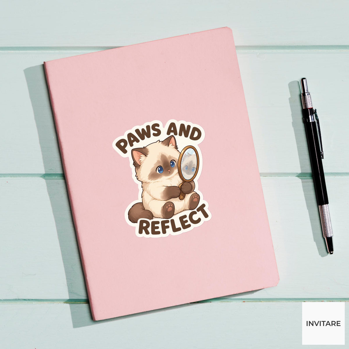 Paws and Reflect Sticker, Funny Cat Mirror Pun Laptop Planner Gift for Cat Lover