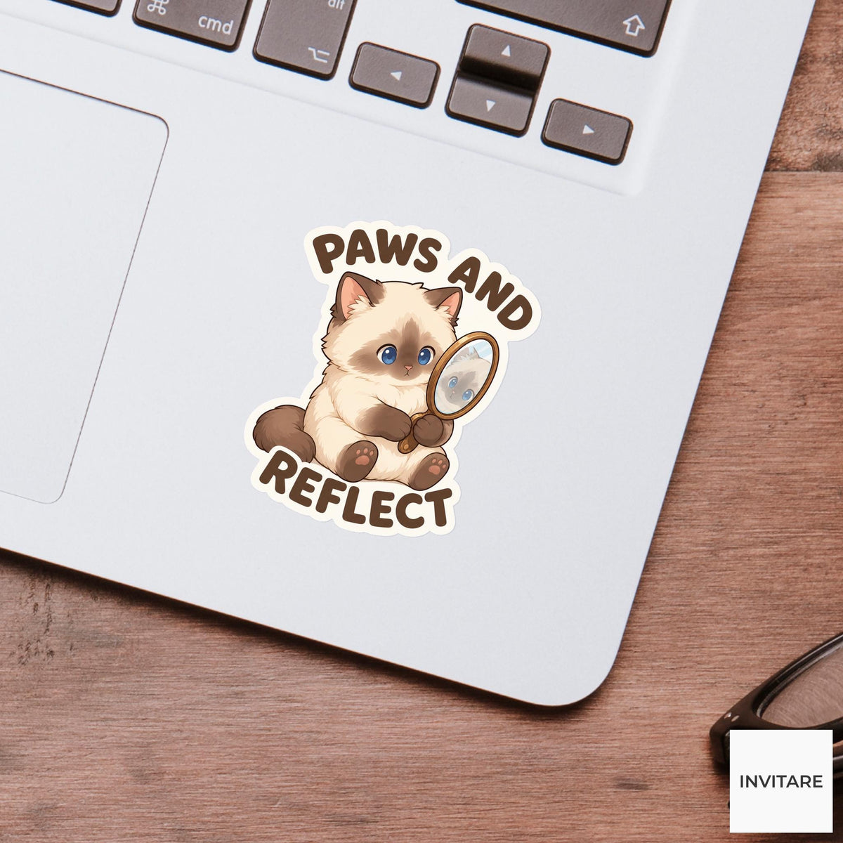 Paws and Reflect Sticker, Funny Cat Mirror Pun Laptop Planner Gift for Cat Lover