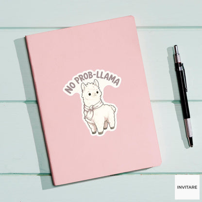 No Prob-llama Sticker, Funny Llama Positive Pun Laptop Planner Gift for Easygoing Friend