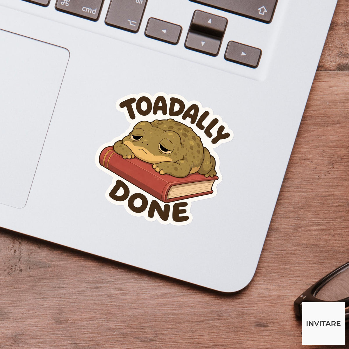 Toadally Done Sticker, Funny Toad Book Pun Laptop Planner Gift for Tired Reader