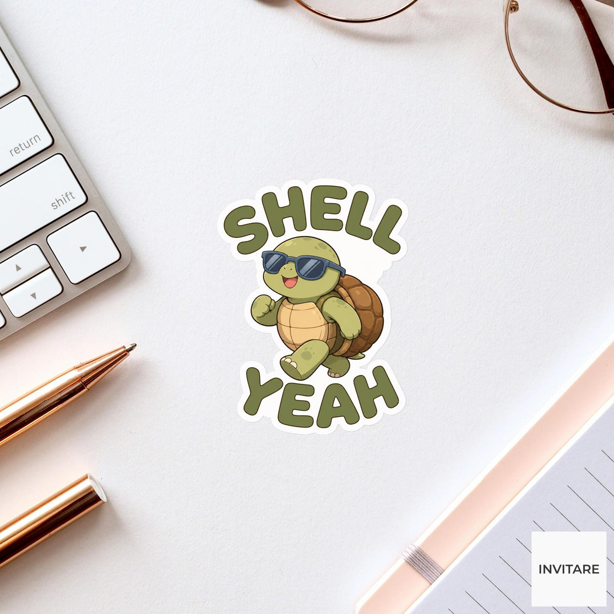 Shell Yeah Sticker, Funny Turtle Pun Pun Laptop Planner Gift for Animal Lover