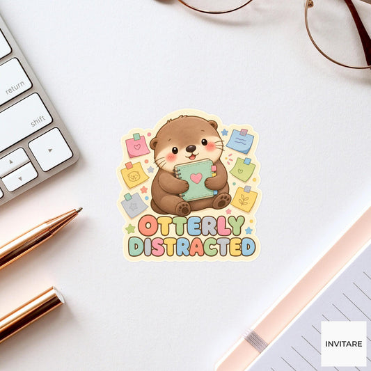 Otterly Distracted Sticker, Funny Otter Planner Pun Laptop Planner Gift for Distracted Student