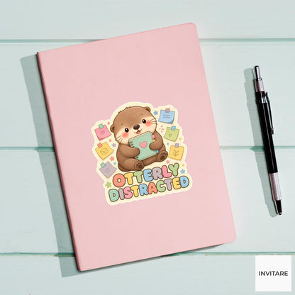 Otterly Distracted Sticker, Funny Otter Planner Pun Laptop Planner Gift for Distracted Student