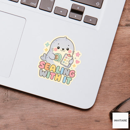 Sealing With It Sticker, Funny Seal Checklist Pun Laptop Planner Gift for Organized Friend