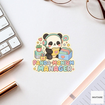 Panda-monium Manager Sticker, Funny Panda Manager Pun Laptop Planner Gift for Team Lead